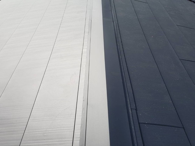 屋根　葺き替え工事　ガルバリウム鋼板　棟
