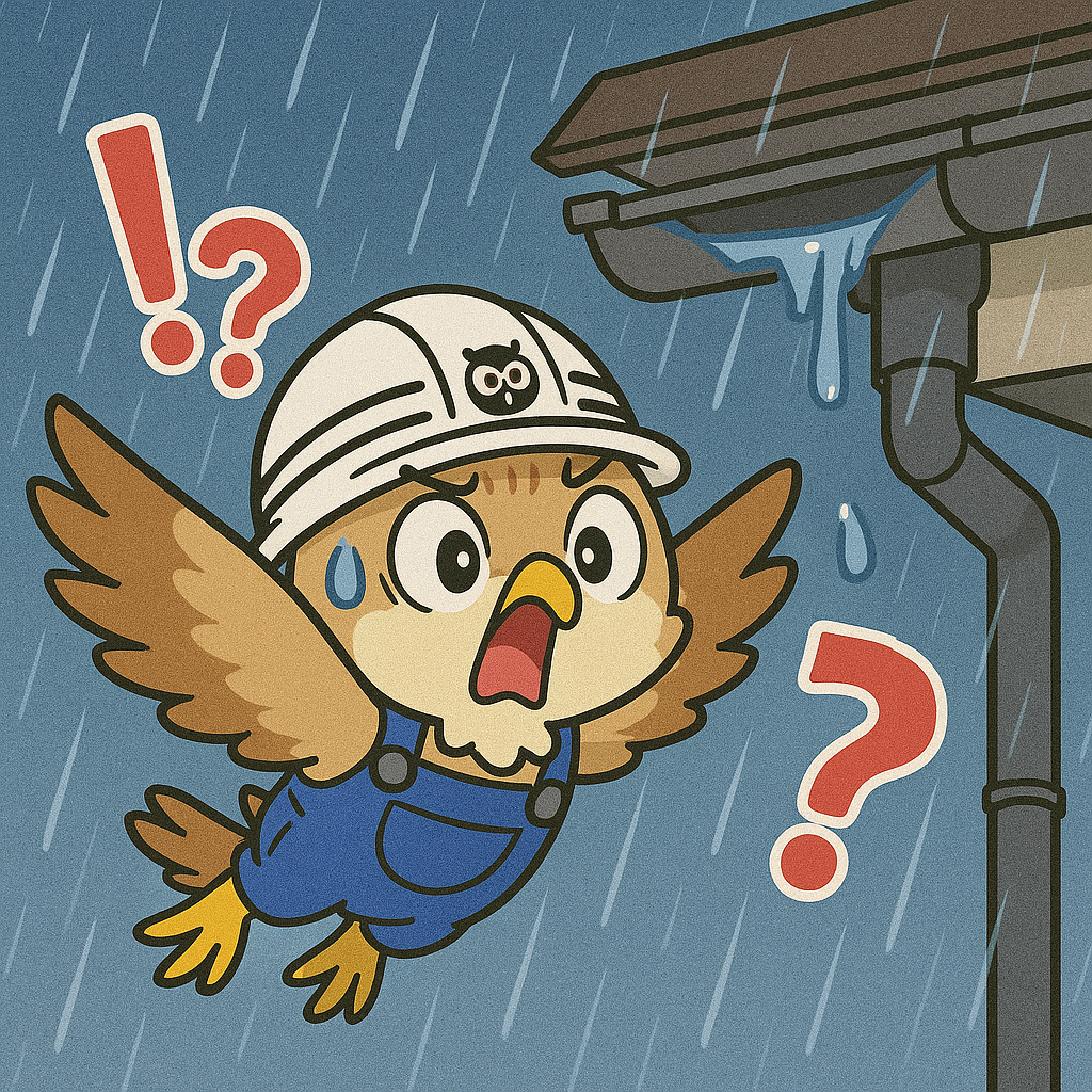 雨樋が逆勾配でオーバーフロー