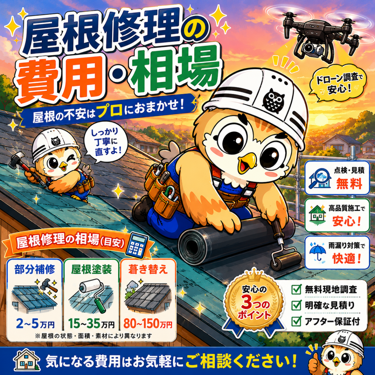 ふくまる　屋根修理　費用　相場①
