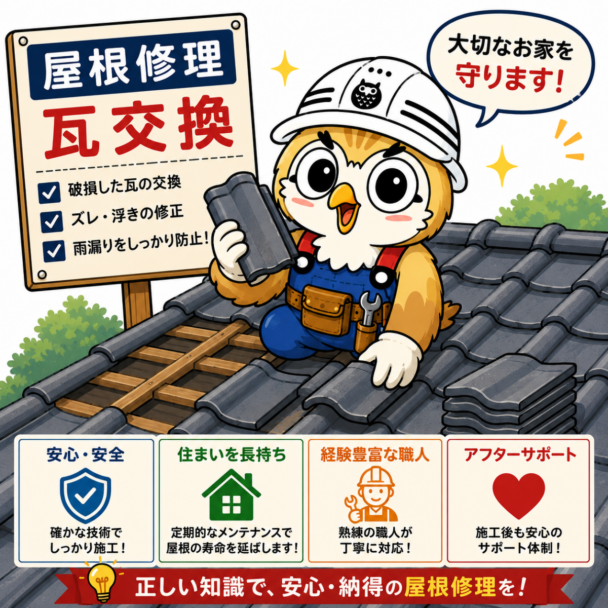 屋根修理　瓦　交換②