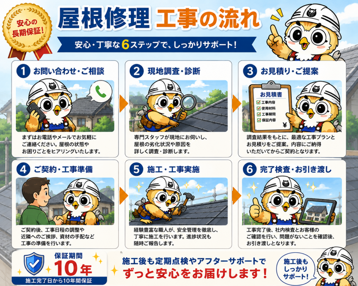 屋根修理　工事　流れ②